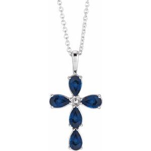 Platinum Natural Blue Sapphire Cross 16-18" Necklace