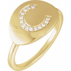 14K Yellow .08 CTW Natural Diamond Initial C Signet Ring