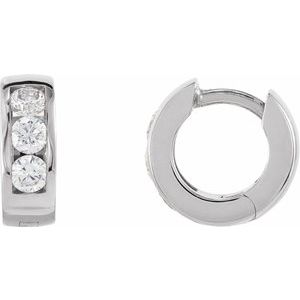 Sterling Silver 1/3 CTW Natural Diamond 10 mm Hinged Hoop Earrings