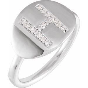 14K White 1/10 CTW Natural Diamond Initial H Signet Ring
