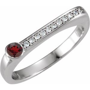 Sterling Silver Natural Mozambique Garnet & .08 CTW Natural Diamond Stackable Ring