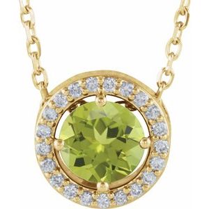 14K Yellow Natural Peridot & .05 CTW Natural Diamond Halo-Style 16" Necklace