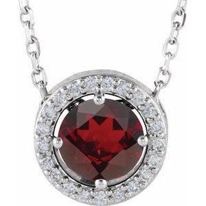 14K White Natural Mozambique Garnet & .05 CTW Natural Diamond Halo-Style 16" Necklace