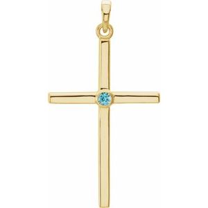 14K Yellow Natural Blue Zircon Cross Pendant
