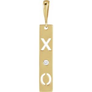 14K Yellow .0075 CT Natural Diamond XO Bar Pendant