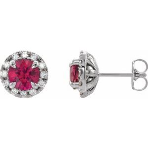 14K White 4 mm Lab-Grown Ruby & 1/5 CTW Natural Diamond Halo-Style Earrings
