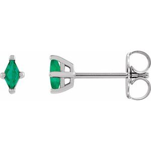 Platinum 6x3 mm Lab-Grown Emerald Earrings