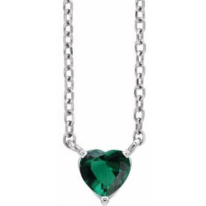 Platinum Lab-Grown Emerald Heart 16-18" Necklace