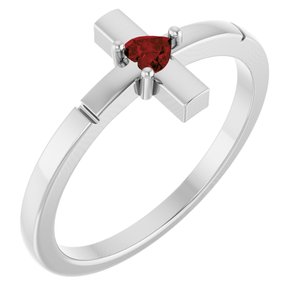 Platinum Natural Mozambique Garnet Heart Cross Ring