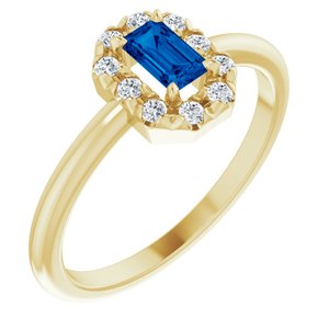 14K Yellow Lab-Grown Blue Sapphire & 1/8 CTW Natural Diamond French-Set Halo-Style Ring