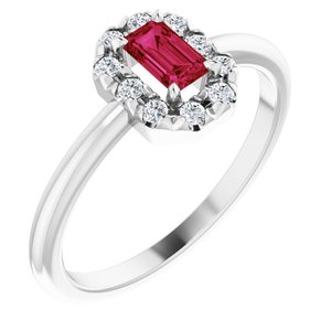 Platinum Lab-Grown Ruby & 1/8 CTW Natural Diamond French-Set Halo-Style Ring