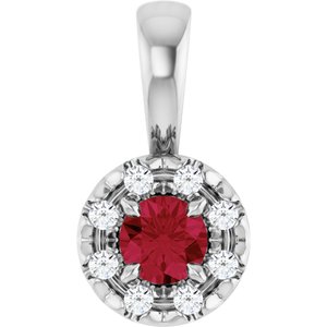 Sterling Silver 3 mm Lab-Grown Ruby & .03 CTW Natural Diamond Halo-Style Pendant
