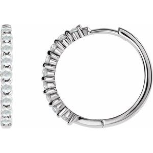 14K White 1/3 CTW Rose-Cut Natural Diamond Hinged 20 mm  Hoop Earrings