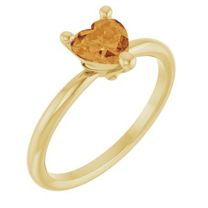 14K Yellow Natural Citrine Heart Solitaire Ring