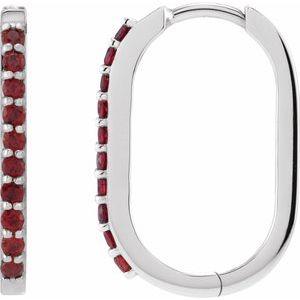 Platinum Natural Mozambique Garnet 20 mm Hoop Earrings
