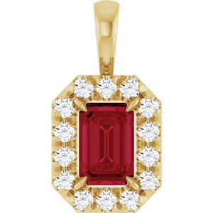 14K Yellow 6x4 mm Natural Ruby & 1/5 CTW Natural Diamond Halo-Style Pendant