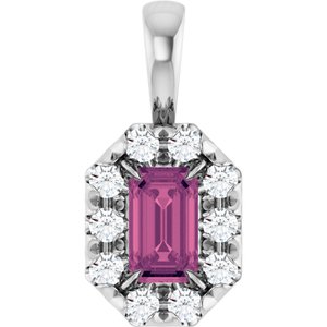 Platinum 5x3 mm Natural Pink Tourmaline & 1/8 CTW Natural Diamond Halo-Style Pendant