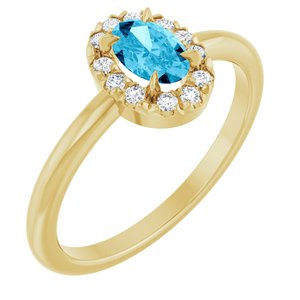 14K Yellow Natural Aquamarine & 1/10 CTW Natural Diamond French-Set Halo-Style Ring