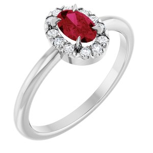 14K White Natural Ruby & 1/10 CTW Natural Diamond French-Set Halo-Style Ring