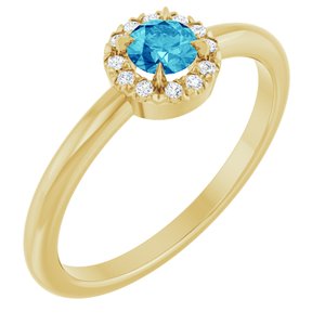 14K Yellow Natural Blue Zircon & .05 CTW Natural Diamond French-Set Halo-Style Ring