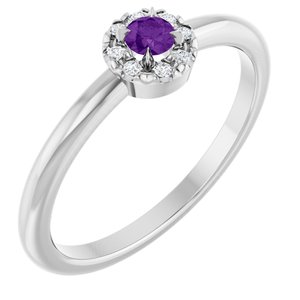 14K White Natural Amethyst & .03 CTW Natural Diamond French-Set Halo-Style Ring