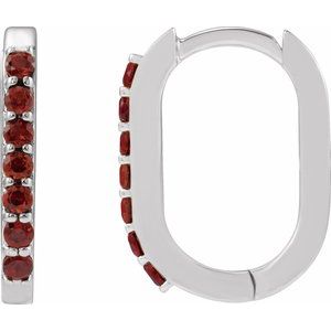 14K White Natural Mozambique Garnet 14 mm Hoop Earrings
