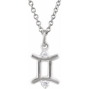 Sterling Silver .03 CTW Natural Diamond Gemini Zodiac 16-18" Necklace