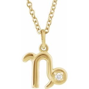14K Yellow .015 CT Natural Diamond Capricorn Zodiac 16-18" Necklace