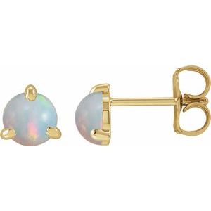 14K Yellow Cabochon Natural White Opal Stud Earrings