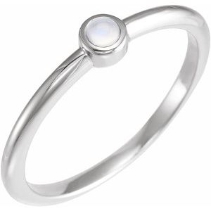 Sterling Silver Cabochon Natural Rainbow Moonstone Stackable Ring