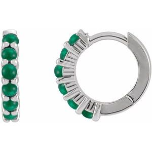 Platinum Natural Emerald Cabochon Hinged 12.2 mm Hoop Earring