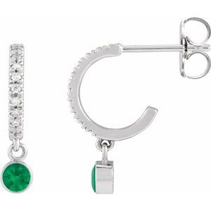 Platinum Natural Emerald & .08 CTW Natural Diamond French-Set 16.1 mm Hoop Earrings