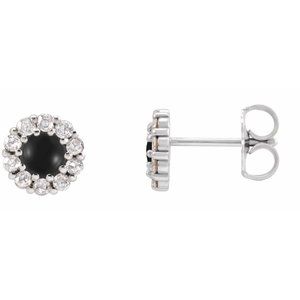 14K White 4 mm Cabochon Natural Black Onyx & 1/5 CTW Natural Diamond Halo-Style Earrings