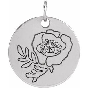 Platinum Poppy August Birth Flower Pendant