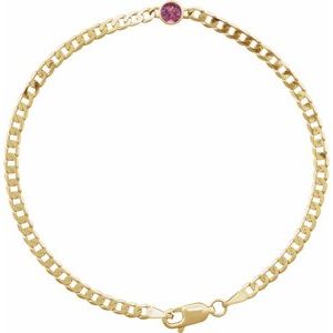 14K Yellow Natural Pink Tourmaline Link 7" Bracelet