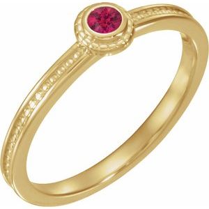 14K Yellow Lab-Grown Ruby Family Stackable Ring