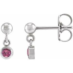 Sterling Silver Natural Pink Tourmaline Bezel-Set Earrings