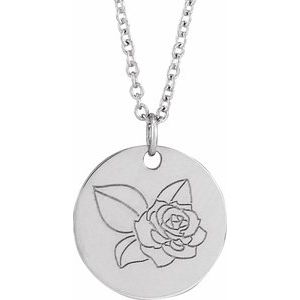 14K White Rose June Birth Flower 16-18" Necklace