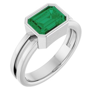 Sterling Silver Lab-Grown Emerald Ring