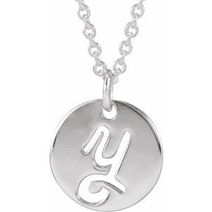 14K White Script Initial Y 16-18" Necklace 