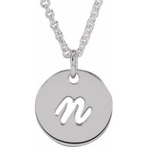 14K White Script Initial N 16-18" Necklace 