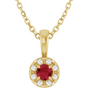 14K Yellow 3 mm Natural Ruby & .03 CTW Natural Diamond 16-18" Necklace  