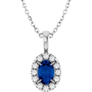 Platinum 6x4 mm Natural Blue Sapphire & 1/10 CTW Natural Diamond 16-18" Necklace  