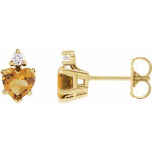 14K Yellow Natural Citrine & .06 Natural Diamond Stud Earrings