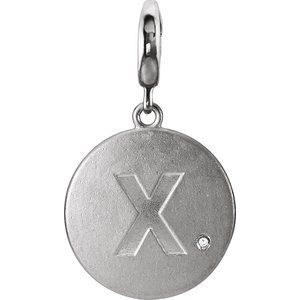 Sterling Silver .005 CT Natural Diamond Initial X Charm/Pendant