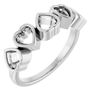 Sterling Silver 4x4 mm Heart Bezel-Set Five-Stone Ring