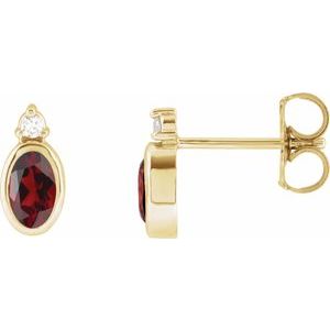 14K Yellow 5x3 mm Natural Mozambique Garnet & .03 CTW Natural Diamond Earrings