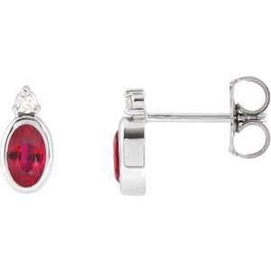 Sterling Silver 5x3 mm Natural Ruby & .03 CTW Natural Diamond Earrings