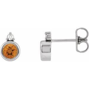 Sterling Silver 4 mm Natural Citrine & .03 CTW Natural Diamond Earrings