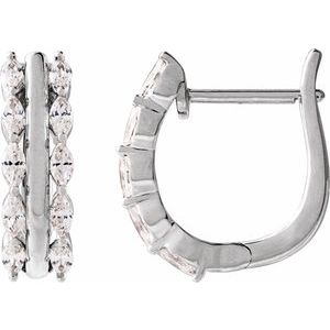 14K White 5/8 CTW Natural Diamond Hinged 15 mm Hoop Earrings